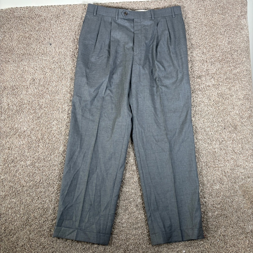 Lauren Ralph Lauren Mens 35x30 Grey Wool Pleated Cuffed Dress Pants Comfort $125